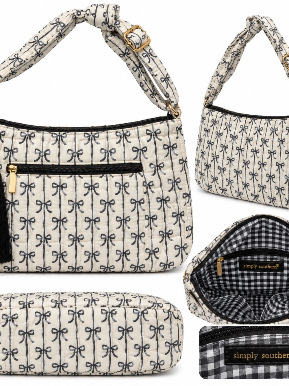 Simply Southern Cream Quilted crossbody Bag with Black Bow Print
